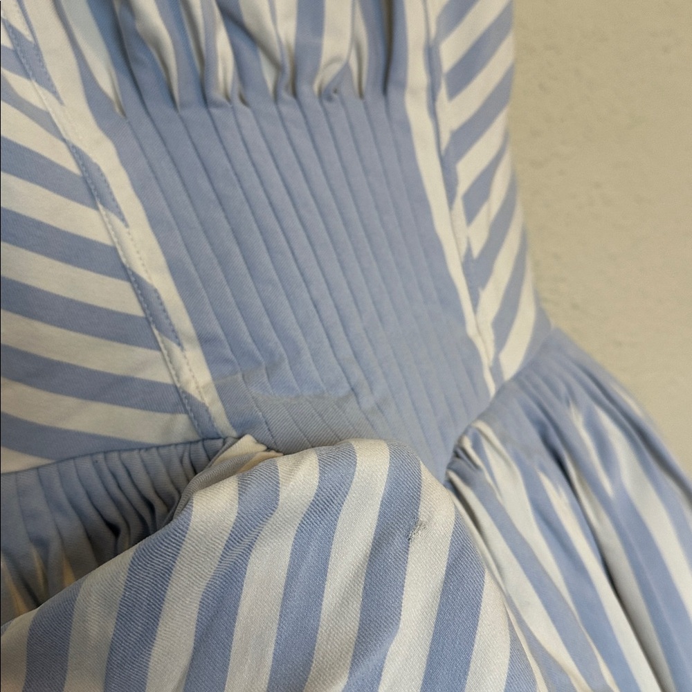 HOUSE OF CB ' Liesl Blue striped pintucked mini Dress NWOT  blue sz XS Tall long - Picture 11 of 16
